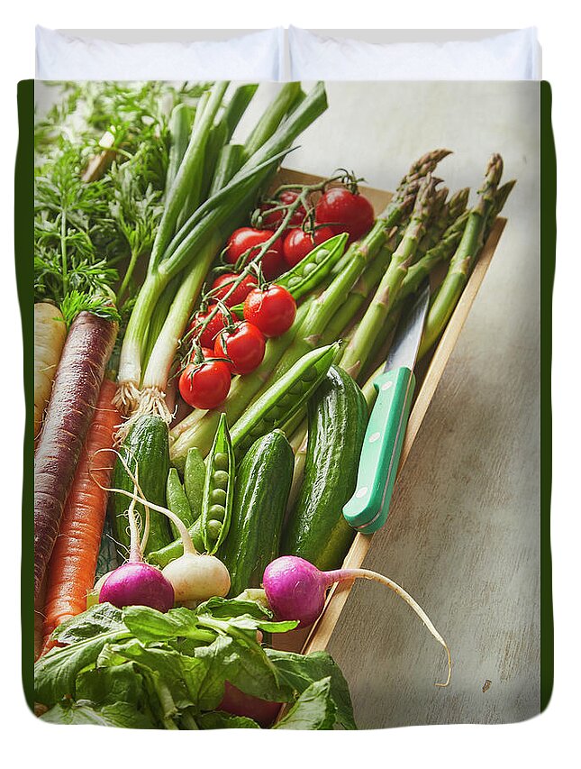 Cuisine At Home Duvet Cover featuring the photograph Vegetables in a tray by Cuisine at Home