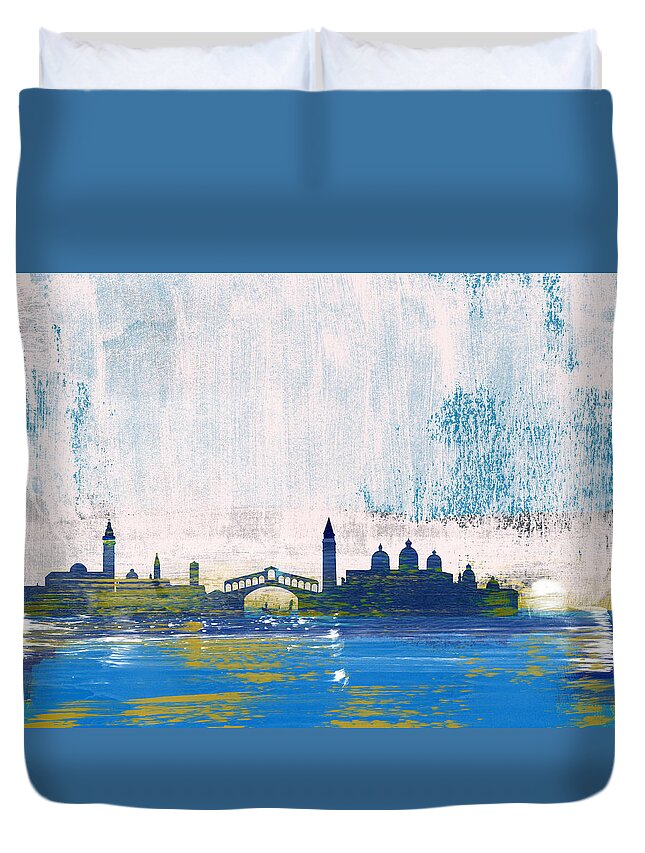 Venice Duvet Cover featuring the mixed media Venice Abstract Skyline I by Naxart Studio