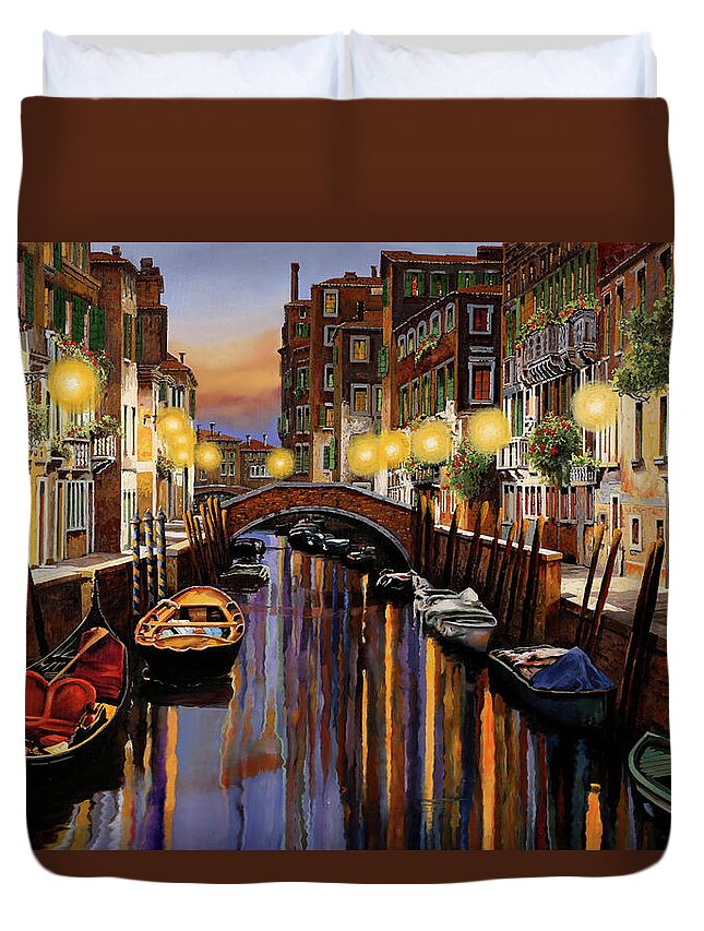 Venice Duvet Cover featuring the painting Venice at Dusk by Guido Borelli