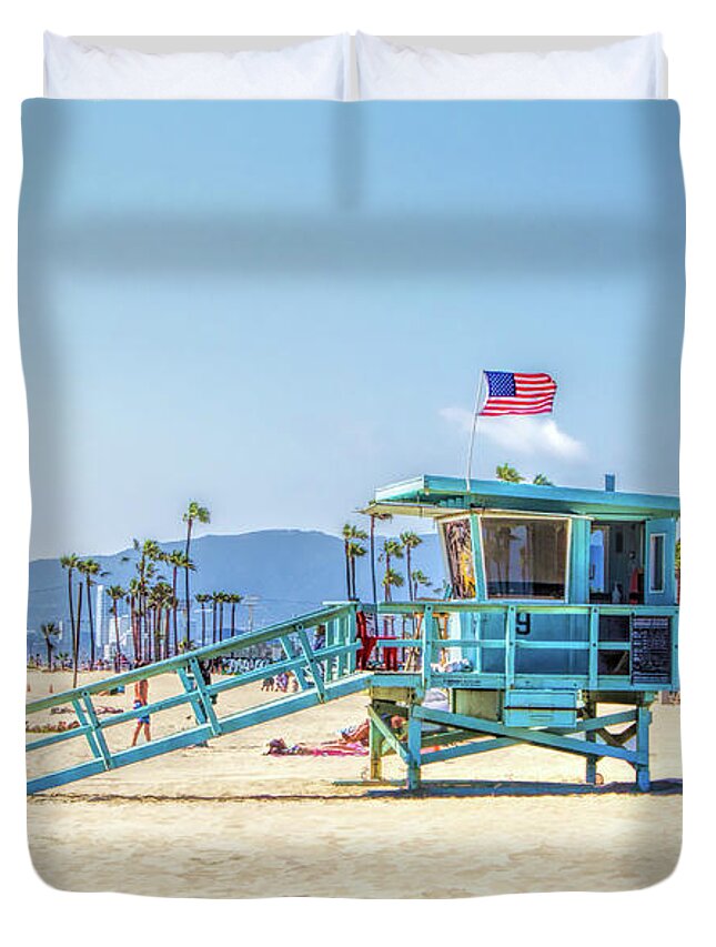 Landmark Duvet Cover featuring the painting Venice Beach Lifeguard Station by Christopher Arndt