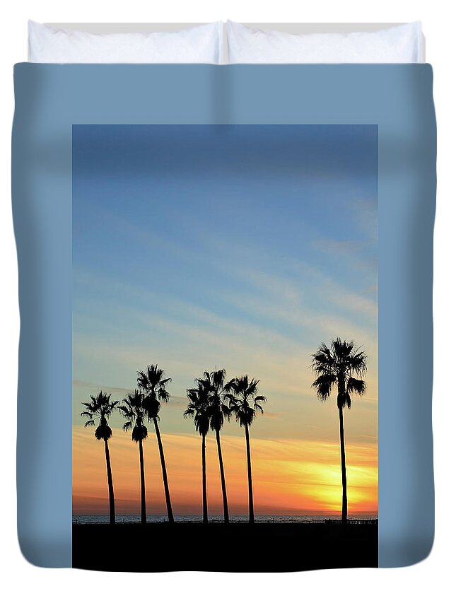 In A Row Duvet Cover featuring the photograph Venice Beach Sunset by S. Greg Panosian