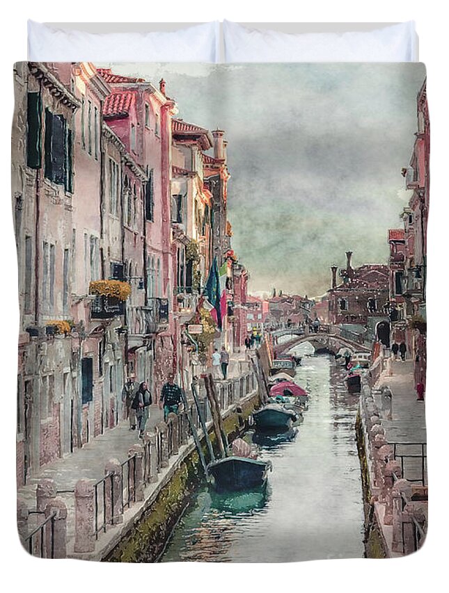 City Duvet Cover featuring the digital art Venice Canal by Phil Perkins