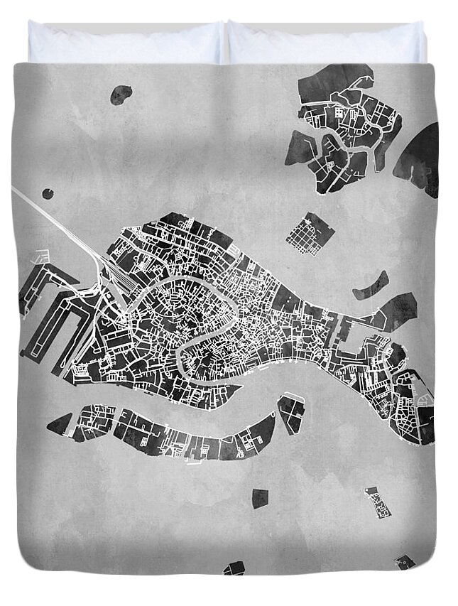 Venice Duvet Cover featuring the digital art Venice Italy City Map by Michael Tompsett