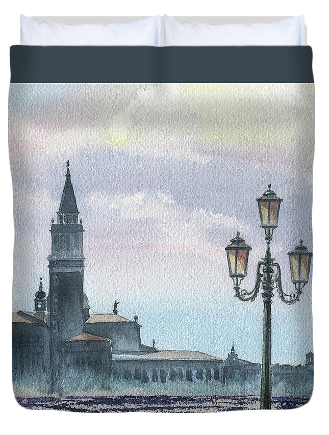 Sky Duvet Cover featuring the painting Venice Sky Italian Landscape by Irina Sztukowski