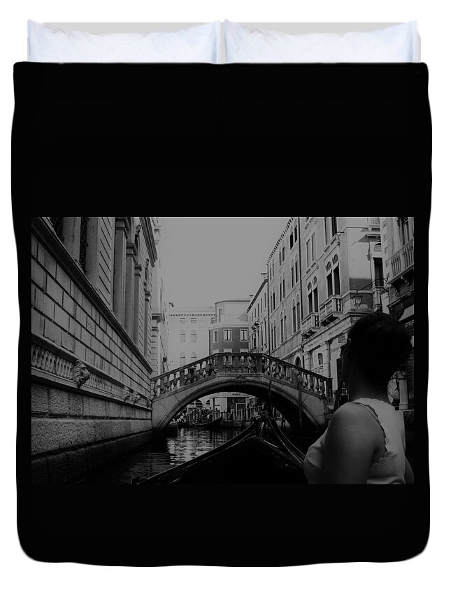 Venice Duvet Cover featuring the photograph Venice Wonderland b/w by Loretta S