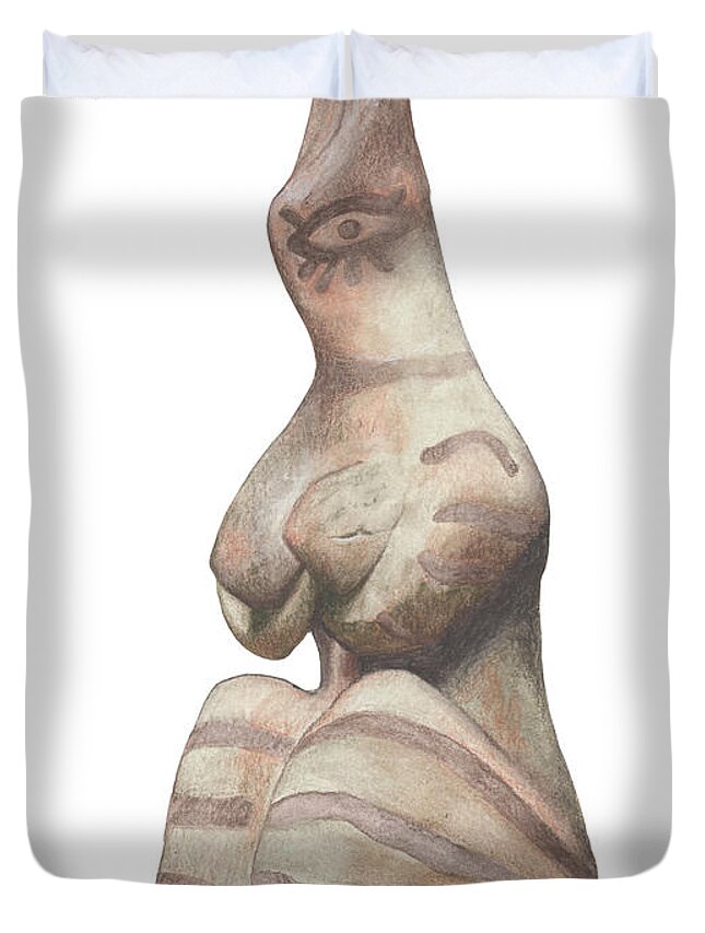 Venus Duvet Cover featuring the drawing Venus of Tell Halaf by Nikita Coulombe