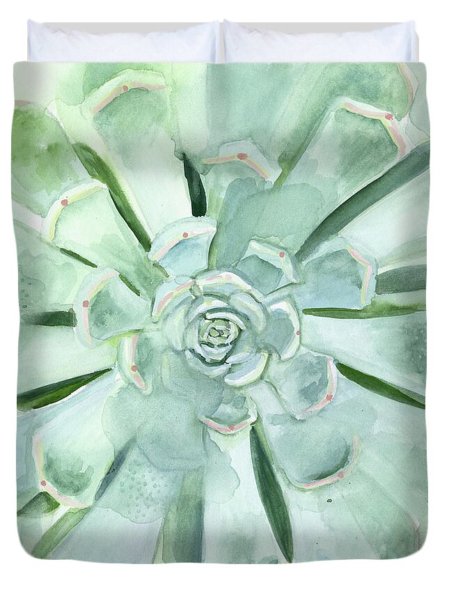Coastal & Tropical+botanicals+flowers Duvet Cover featuring the painting Verdant Succulent Iv by Victoria Borges