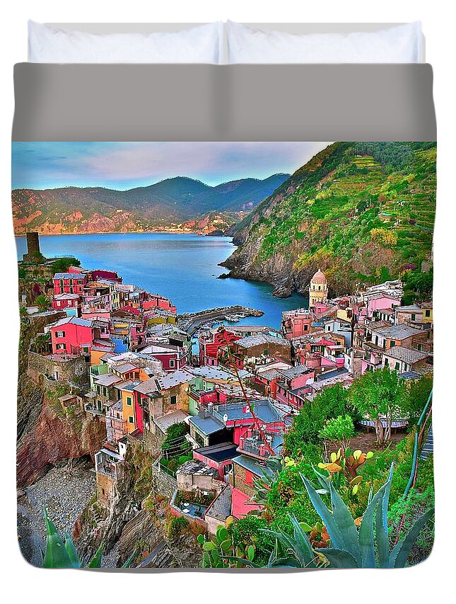 Vernazza Duvet Cover featuring the photograph Vernazza Backside 2019 by Frozen in Time Fine Art Photography