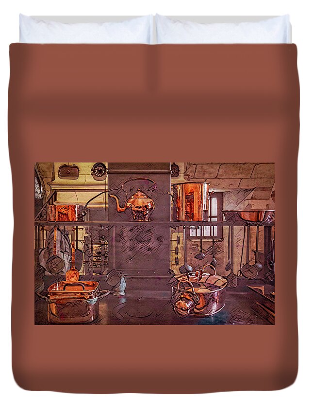 Copper Kettle Duvet Cover featuring the photograph Vessels of Copper by Marcy Wielfaert
