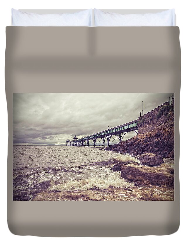 Tranquility Duvet Cover featuring the photograph Victorian Pier On A Cloudy Day by Verity E. Milligan