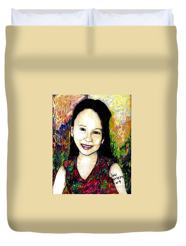 A Young Girl's Portrait Duvet Cover featuring the drawing Victory by Jon Kittleson