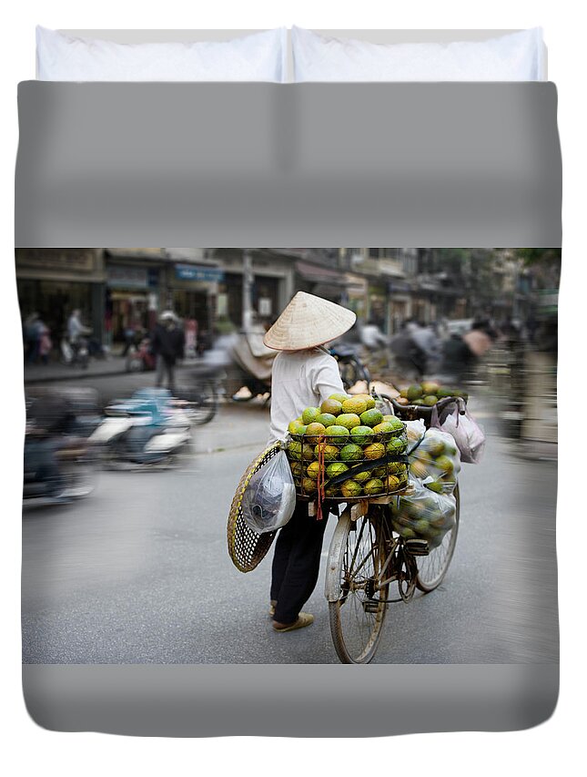 Headwear Duvet Cover featuring the photograph Vietnam, Hanoi, Old Quarter, Person by Ed Freeman