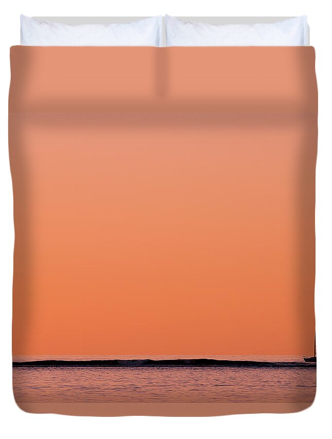 Tranquility Duvet Cover featuring the photograph View Of Boat Out On The Ocean, Mauritius by Max Paddler