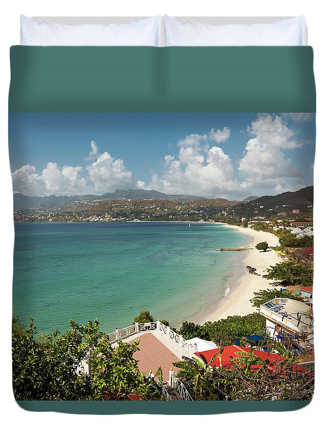 Outdoors Duvet Cover featuring the photograph View Of Grand Anse Bay And Beach Near by Gallo Images/danita Delimont