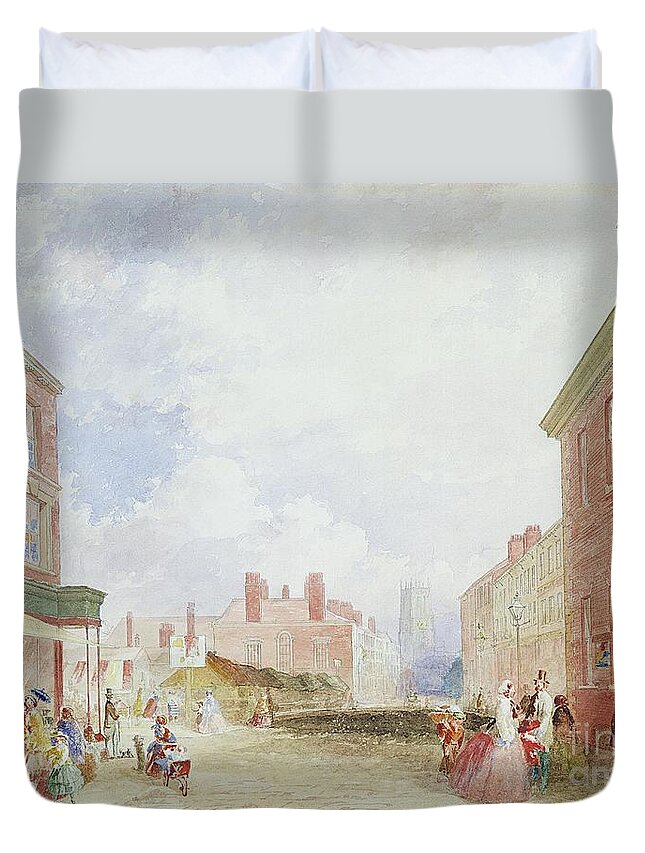 Leeds Duvet Cover featuring the painting View Of Kirkgate, Leeds, 1854 Watercolor by Isaac Fountain