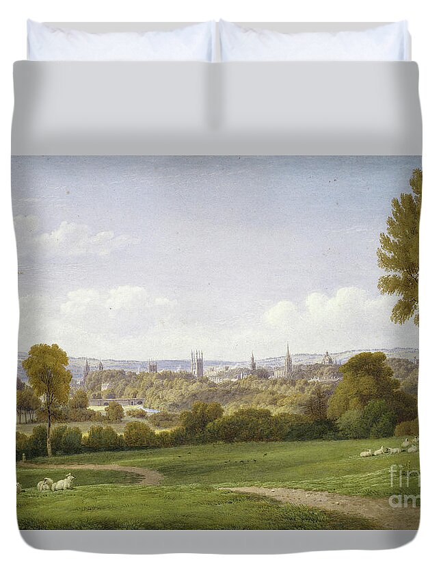  Duvet Cover featuring the painting View Of Oxford From Headington Watercolor by William Turner