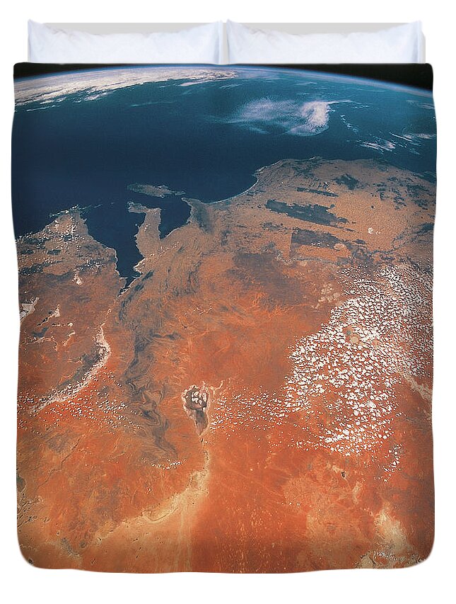 Globe Duvet Cover featuring the photograph View Of The Earth From Outer Space by Stockbyte