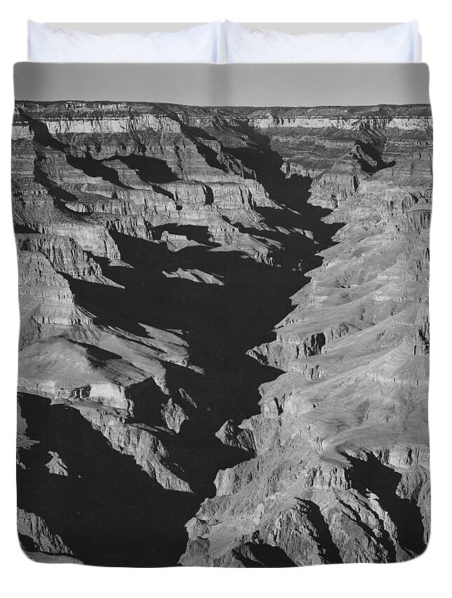 Ravine Duvet Cover featuring the painting View with shadowed ravine Grand Canyon from South Rim 1941 Arizona. (Vertical Orientation) 1941 by Ansel Adams
