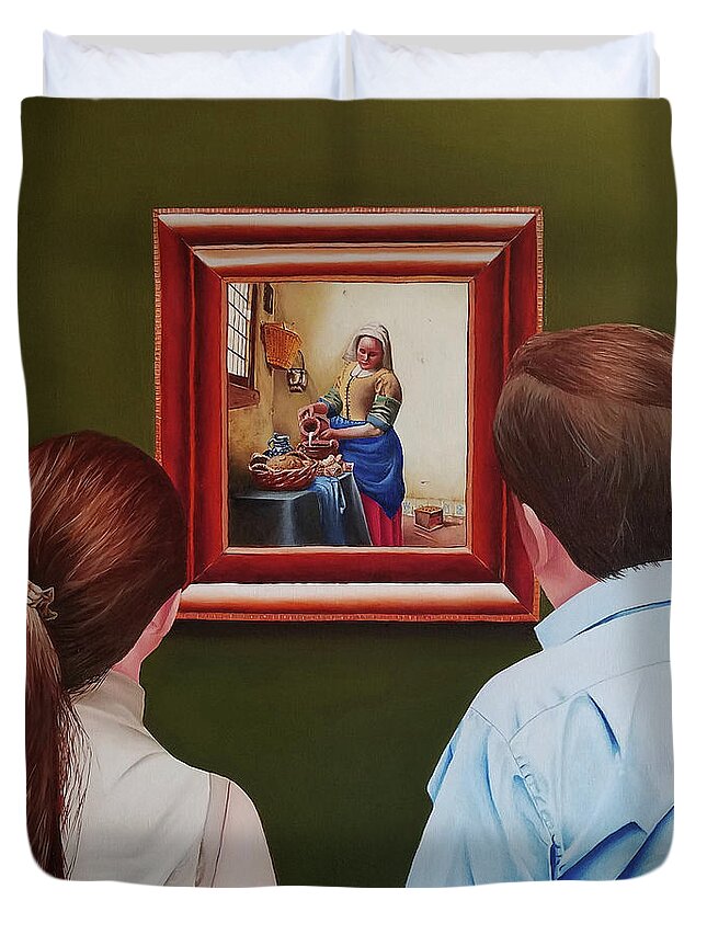 Vermeer Duvet Cover featuring the painting Viewing Vermeer by Vic Ritchey