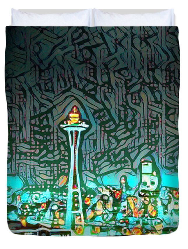 Seattle Duvet Cover featuring the photograph Vintage Seattle Abstract by Cathy Anderson