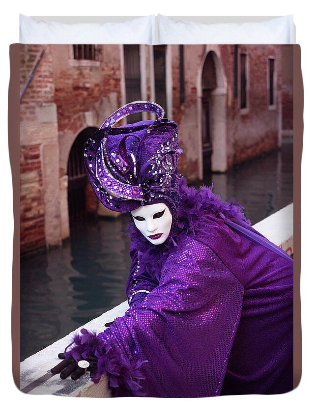 Violet Duvet Cover featuring the photograph Violet Mask in Venezia by Riccardo Mottola