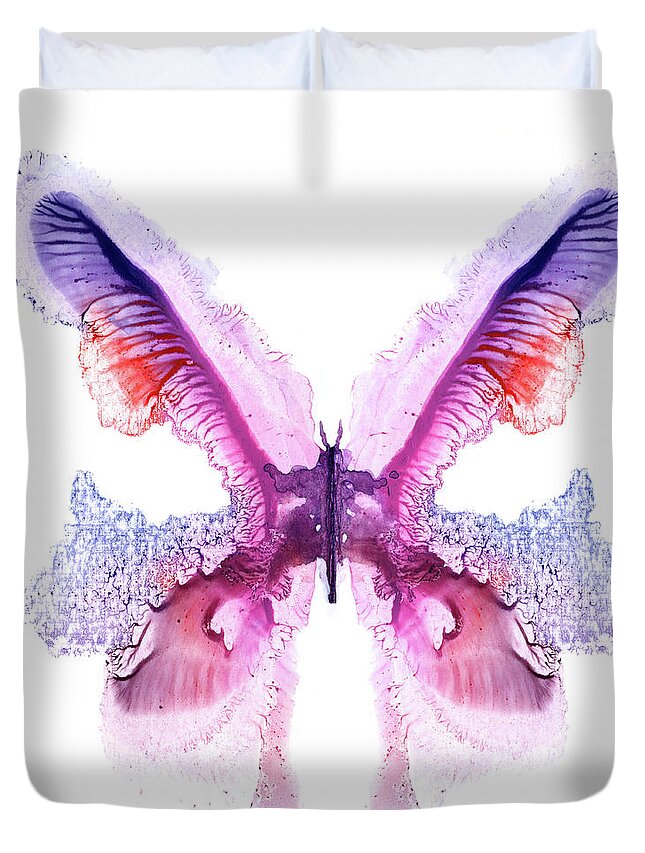 Art Duvet Cover featuring the digital art Violet Painted Butterfly by Pobytov