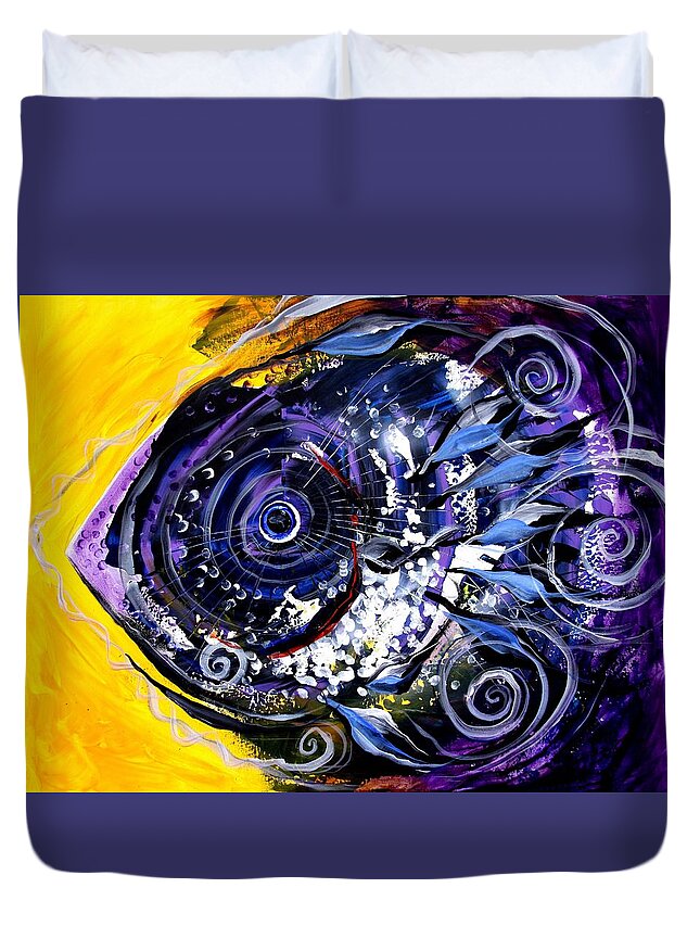 Fish Duvet Cover featuring the painting Violet Tri-Fish by J Vincent Scarpace