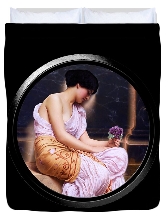 Young Girl Duvet Cover featuring the painting Violets, Sweet Violets by John Godward LM Shift by Rolando Burbon