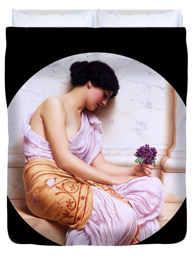 Young Girl Duvet Cover featuring the painting Violets, Sweet Violets by John William Godward by Rolando Burbon