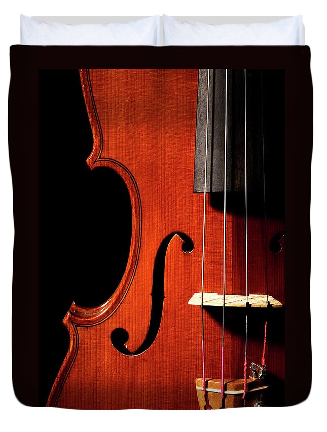 Music Duvet Cover featuring the photograph Violin Close-up by Bluestocking
