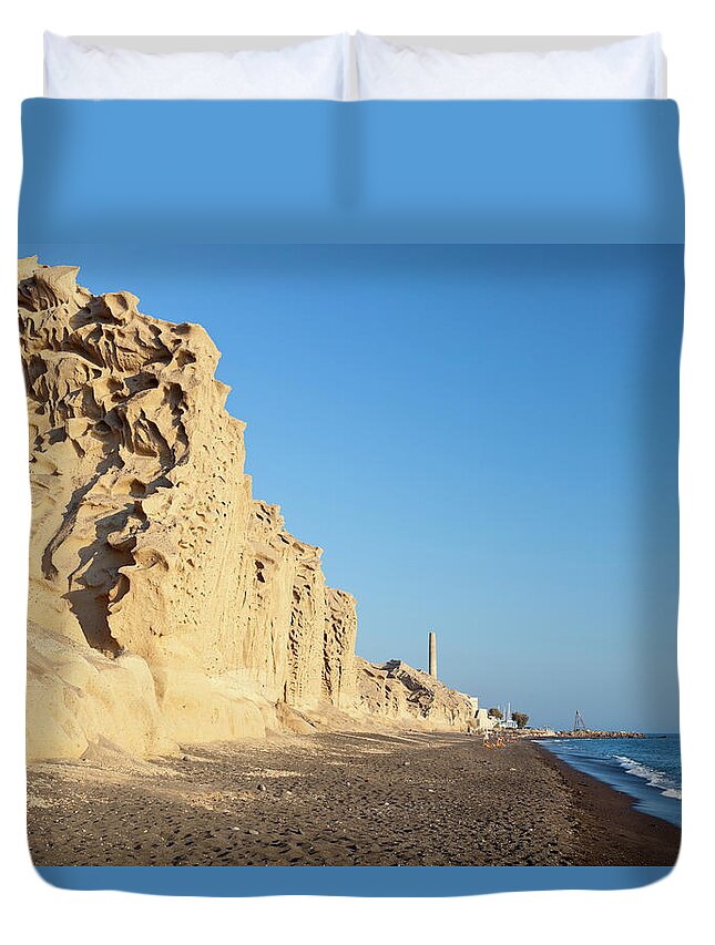 Greek Culture Duvet Cover featuring the photograph Vlychada Beach, Santorini by Michaelutech