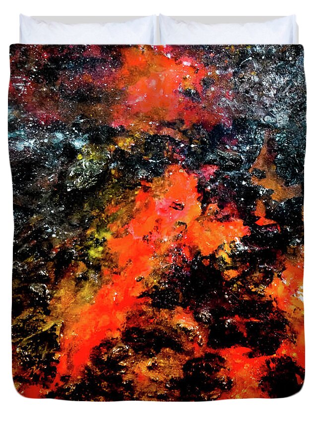 Volcano Duvet Cover featuring the mixed media Volcanic by Patsy Evans - Alchemist Artist