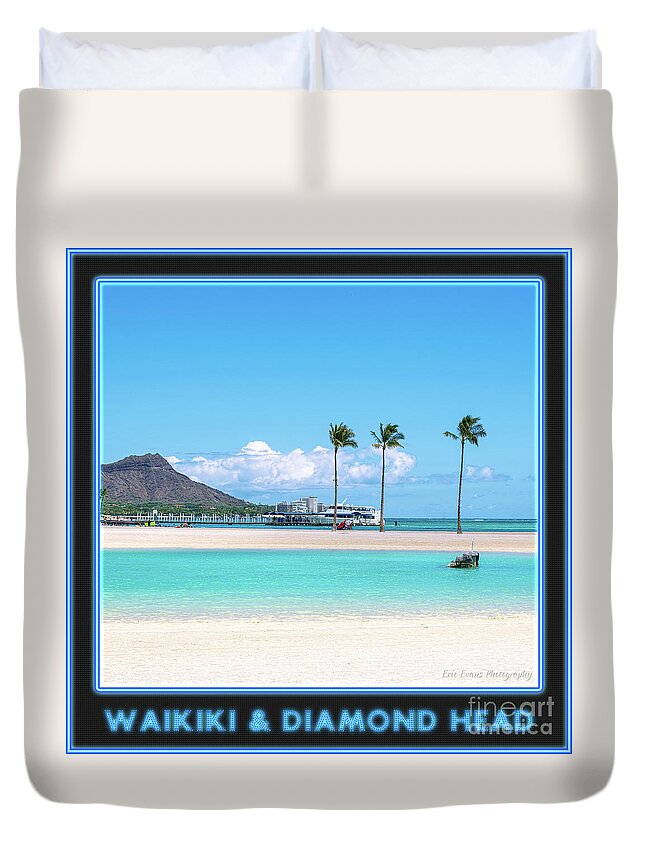 Waikiki Duvet Cover featuring the photograph Waikiki and Diamond Head Gallery Button by Aloha Art