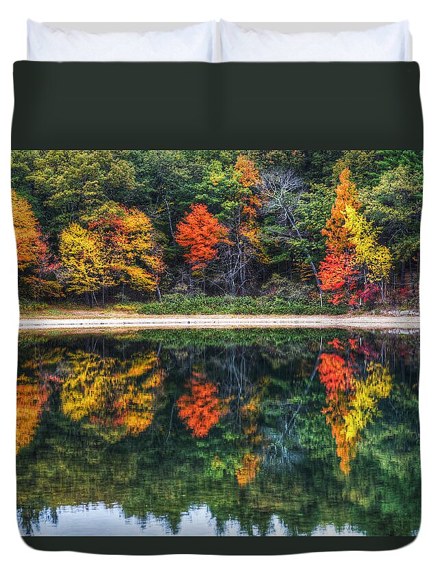 Walden Duvet Cover featuring the photograph Walden Pond Fall Foliage Concord MA Reflection by Toby McGuire