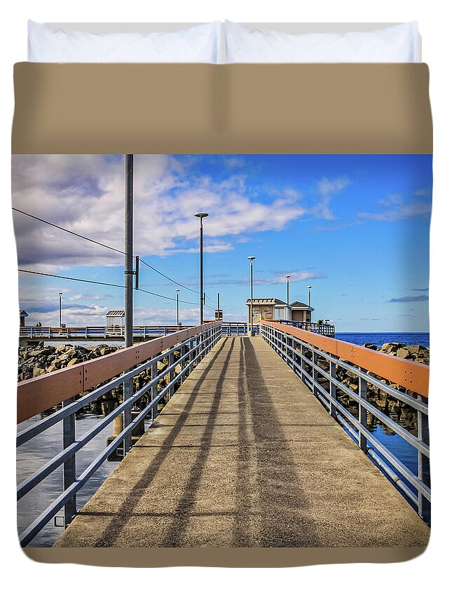 Dock Duvet Cover featuring the photograph Walking on the dock by Anamar Pictures