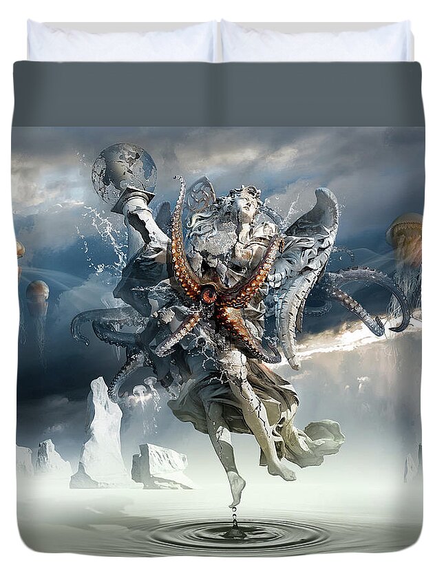 Imagination Duvet Cover featuring the digital art Walking on Water or Correlation of Dreams and Reality by George Grie