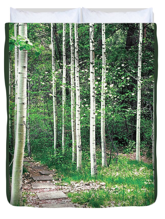 Mariposa County Duvet Cover featuring the photograph Walkway Through A Forest, Yosemite by Medioimages/photodisc