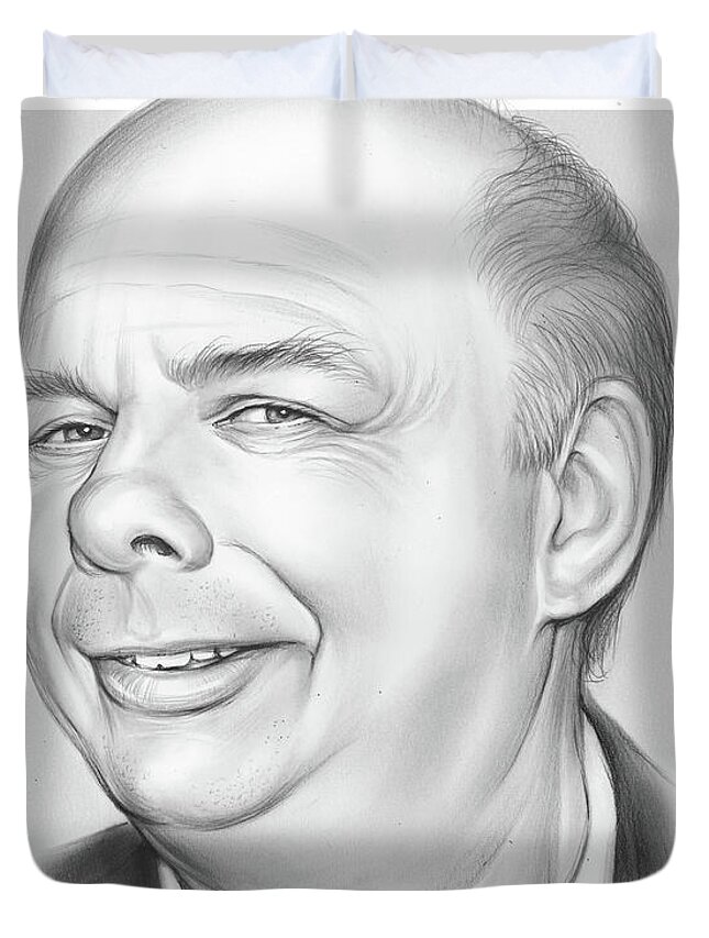 Wallace Shawn Duvet Cover featuring the drawing Wallace Shawn by Greg Joens