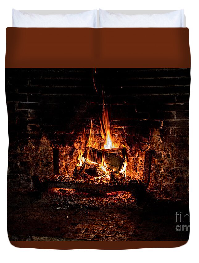 Fire Duvet Cover featuring the photograph Warm Hearth by Kathy McClure