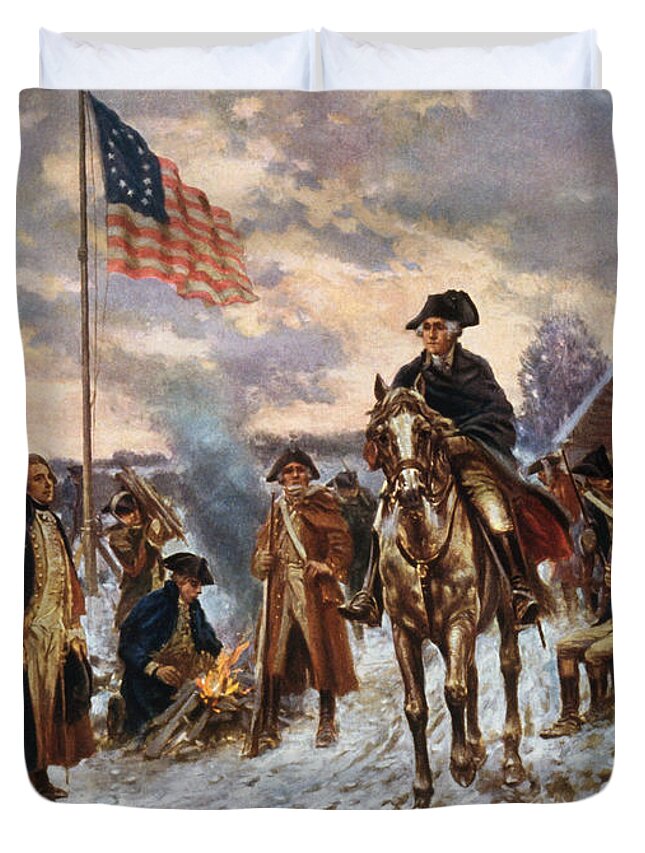 George Washington Duvet Cover featuring the painting Washington at Valley Forge by War Is Hell Store