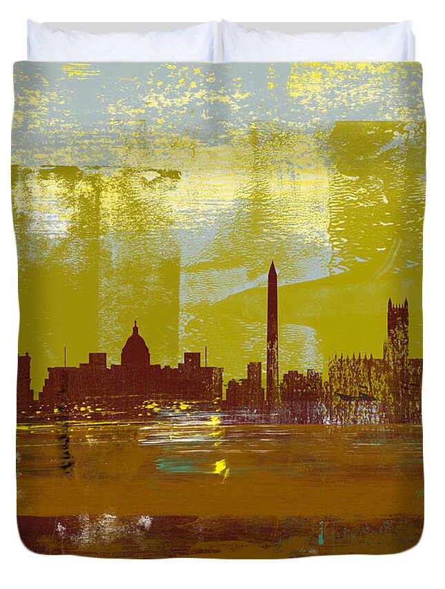 Washington D.c. Duvet Cover featuring the mixed media Washington D.C. Abstract Skyline II by Naxart Studio
