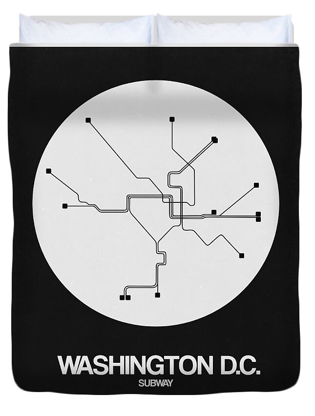 Washington D.c. Duvet Cover featuring the digital art Washington D.C. White Subway Map by Naxart Studio