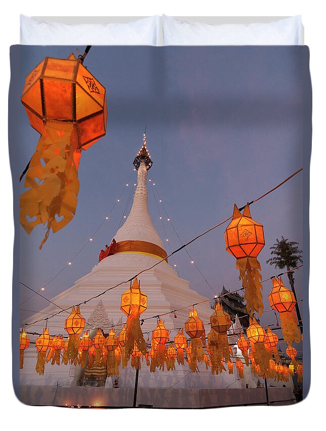 Southeast Asia Duvet Cover featuring the photograph Wat Phra That Doi Kong Mu, Chedi With by John Elk