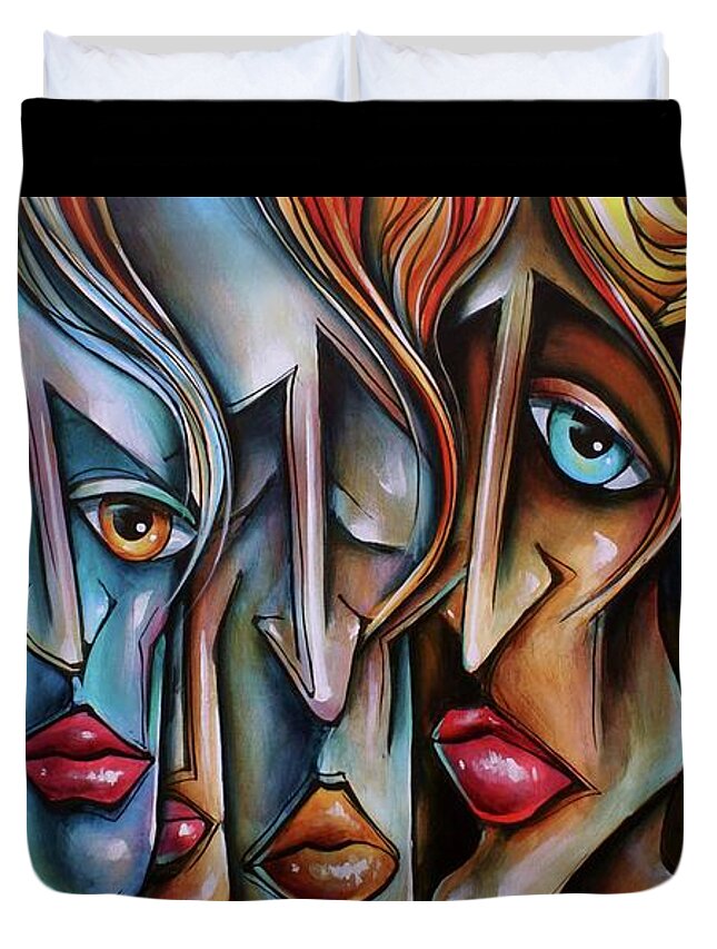 Urban Expression Duvet Cover featuring the painting Watch Closely by Michael Lang