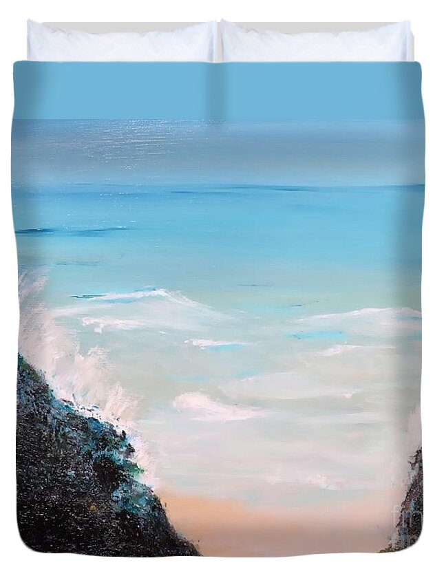 Acrylic Painting Duvet Cover featuring the painting Water Crashing In by Mesa Teresita
