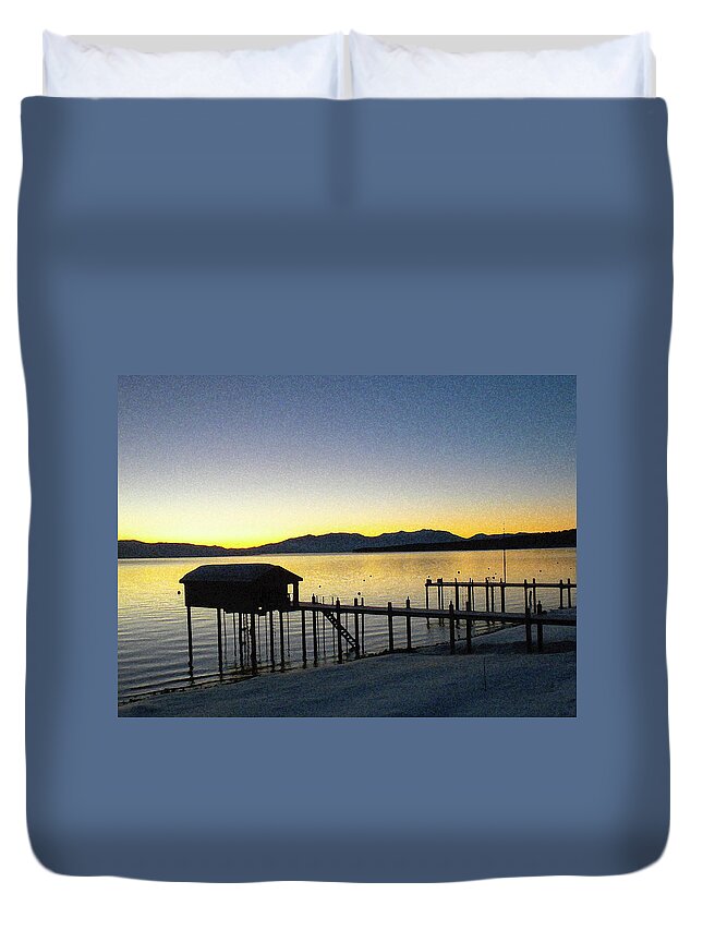 Tahoe Sunrise Duvet Cover featuring the photograph Water Shack by Neil Pankler