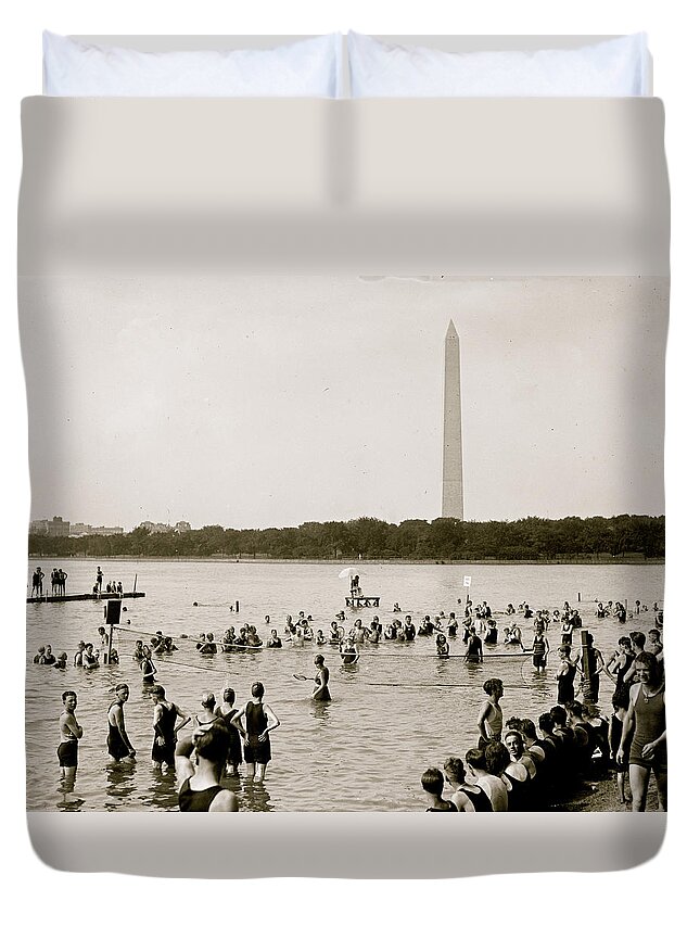 Leisure Duvet Cover featuring the painting Water Tennis played by citizens in Wasington, DC as they enjpy the tidal basin by 