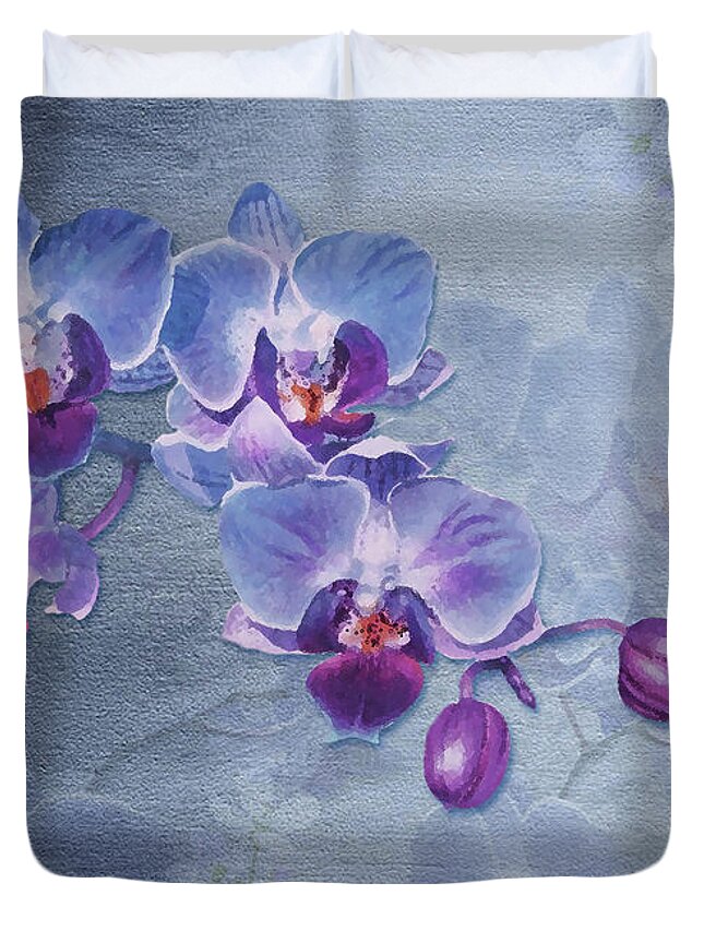 Orchids Duvet Cover featuring the digital art Watercolor Orchid Garden by J Marielle