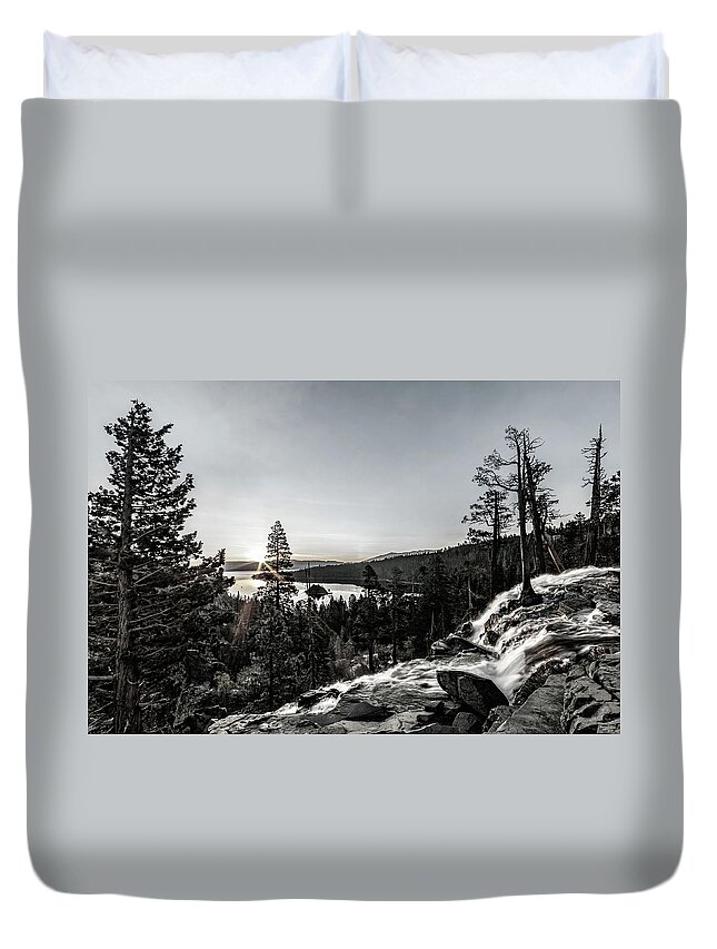 America Duvet Cover featuring the photograph Waterfall and Bay by Maria Coulson