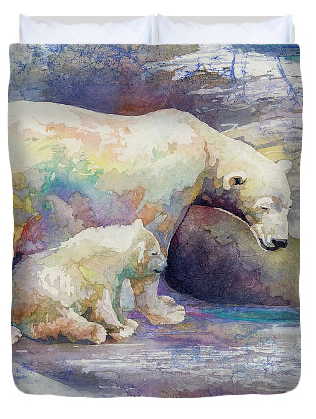 Polar Bear Duvet Cover featuring the painting Watering Hole by Hailey E Herrera